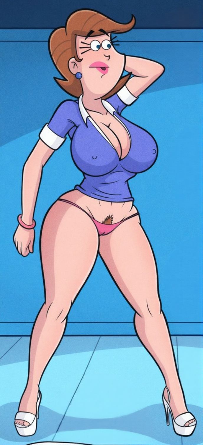 cleavage, clothed, clothing, female, hard nipples, high heels, milf, no bra, panties, the fairly oddparents, timmy's mom