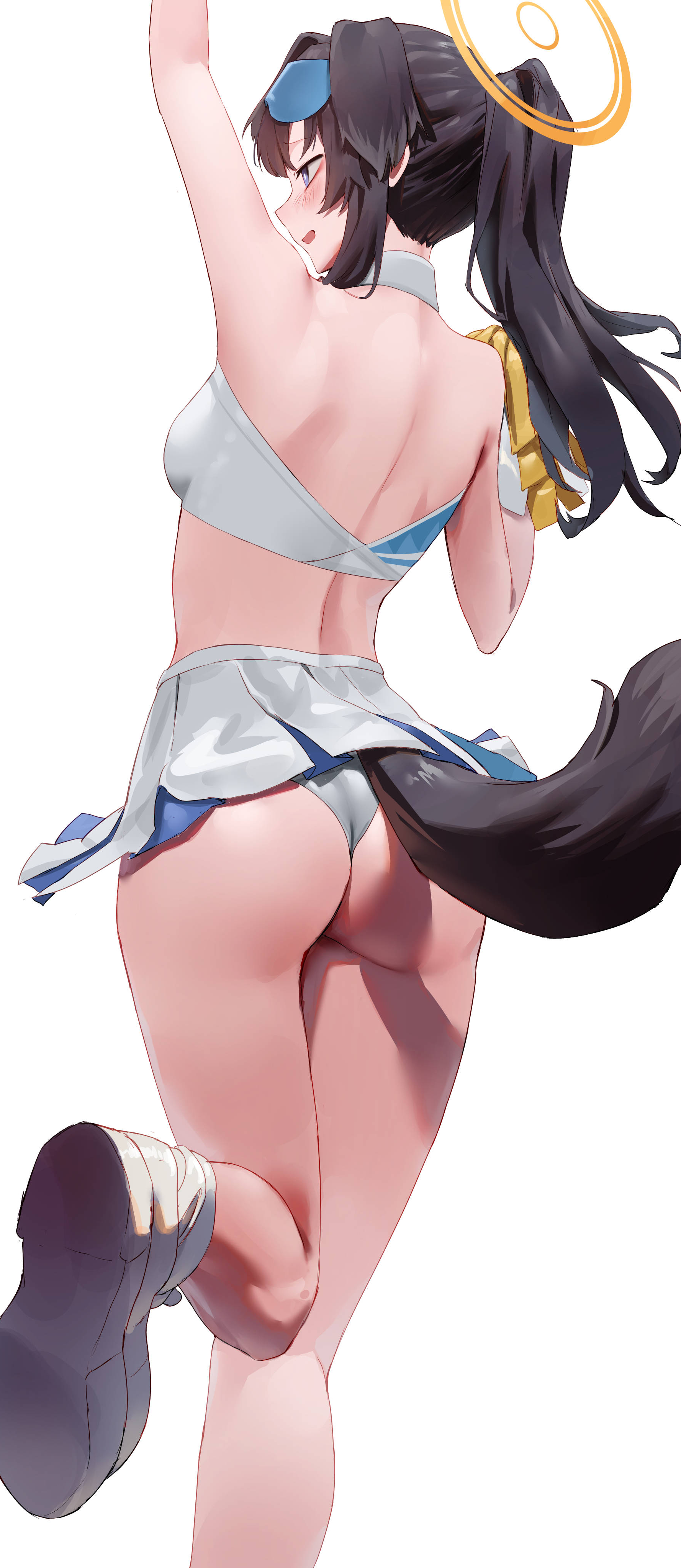 ass, big ass, blue archive, blush, breasts, cheerleader, dog ears, dog girl, dog tail, female, halo, hi res, hibiki (blue archive), hibiki (cheerleader) (blue archive), high resolution, millennium science school student, pom pom (cheerleading), rororo, skirt, tail, video game character