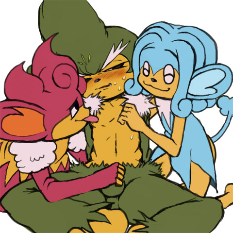 anthro blush color fur furry interspecies kneeling licking male male_only multiple_males nude pokemon pokemon_bw simipour simisage simisear sitting tagme testicles yaoi