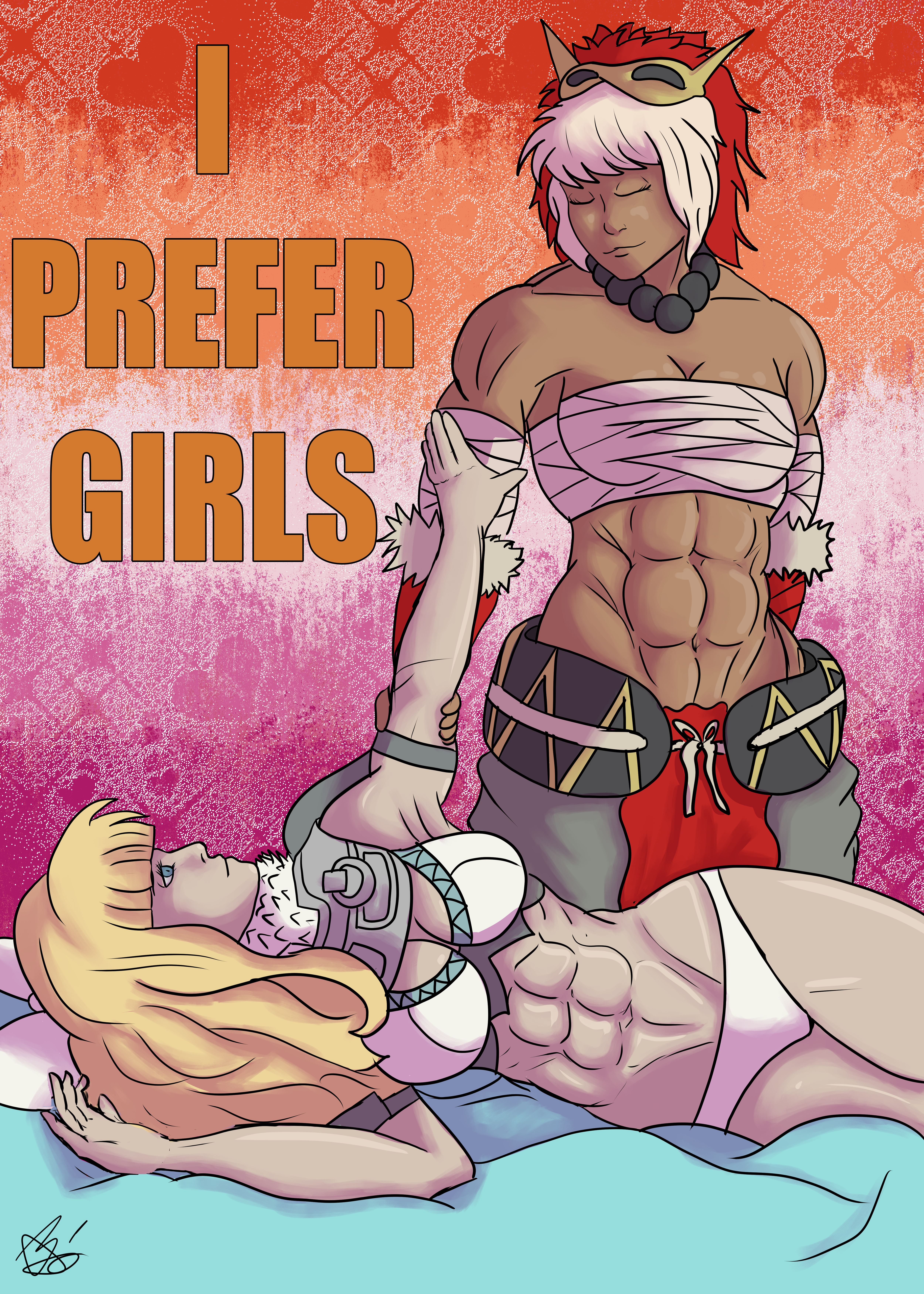 2d, 2girls, abs, armored bikini, charlotte (fire emblem), darbuxx, female, female only, fire emblem, fire emblem fates, fire emblem heroes, i prefer girls, in love, laying down, laying on bed, laying on side, lesbian couple, lesbian flag, lesbian lovers, lesbian pride colors, love, meme, meme pose, meme reference, muscles, muscular, muscular abs, muscular arms, muscular female, nintendo, nintendo 3ds, rinkah (fire emblem), yuri
