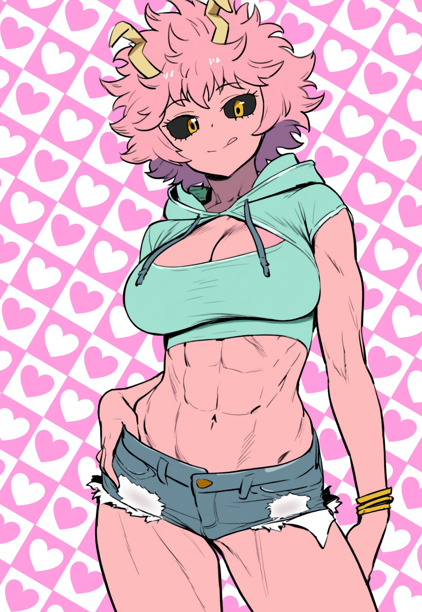 1girls, abs, athletic female, breasts, female, fit female, large breasts, mina ashido, muscles, my hero academia, parallaxfused, pink hair, pink-haired female, solo, toned, toned body, toned female