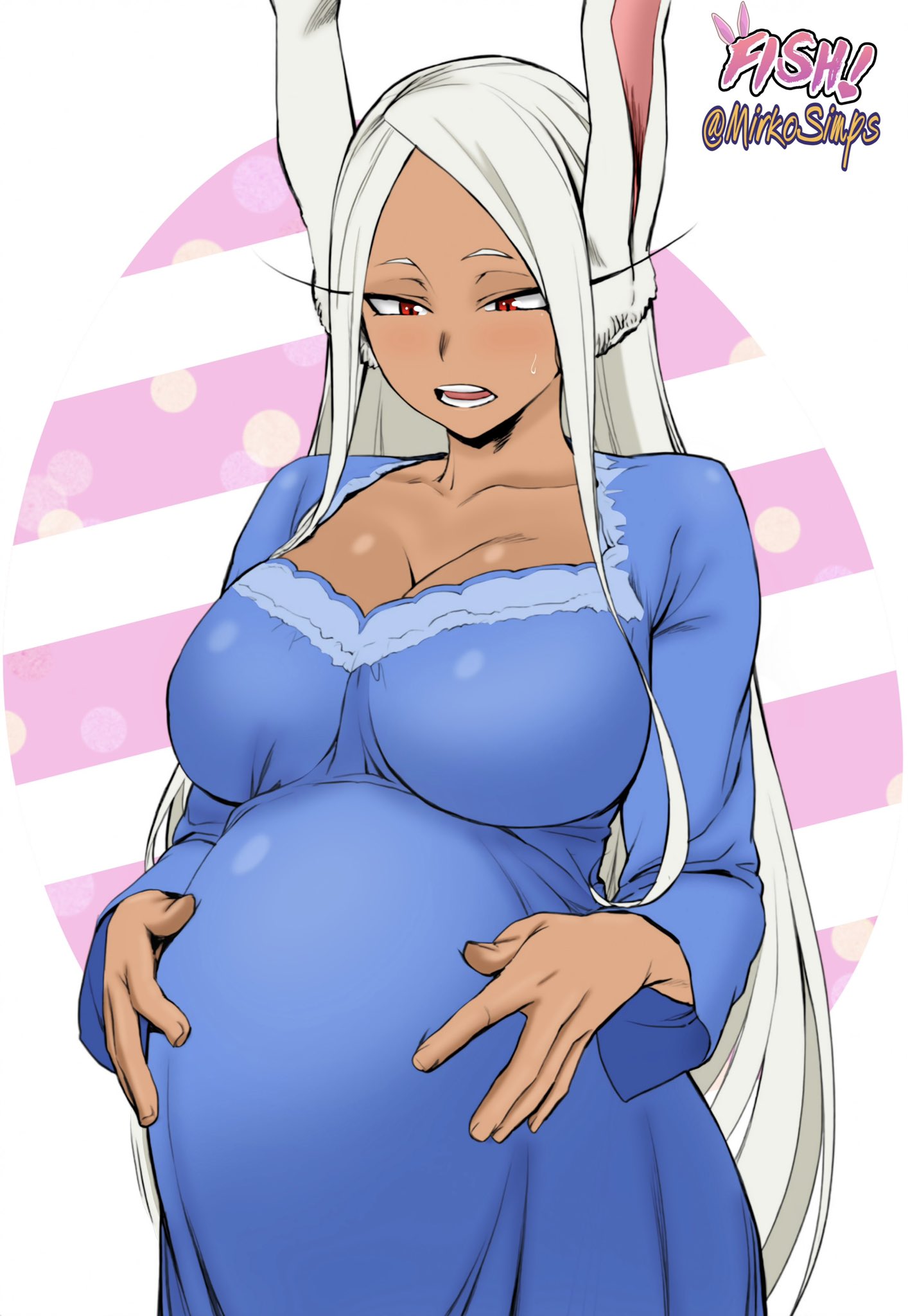 boku no hero academia, breasts, dress, female, huge breasts, maternity clothes, maternity dress, mirko, mirkosimps, miruko, my hero academia, parallaxfused, pregnant, rumi usagiyama, usagiyama rumi, wholesome