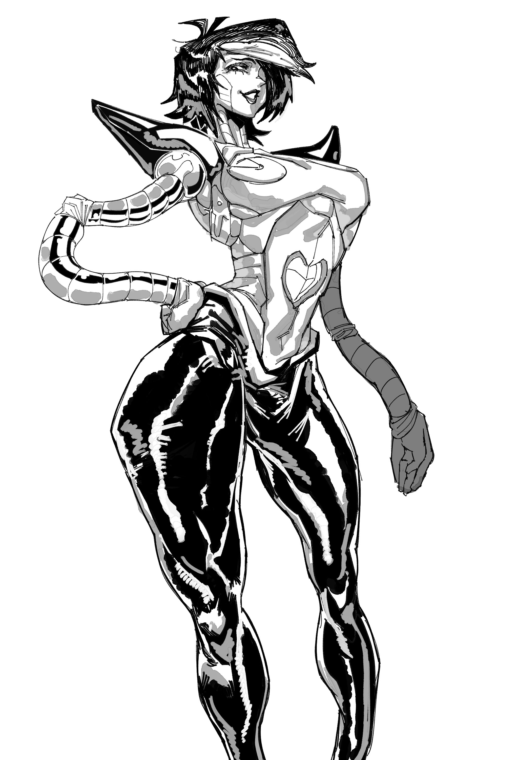 1boy, 2d, androgynous, big thighs, black and white, drawn, femboy, femboy only, junebug (artist), long legs, male, male only, mettaton, mettaton ex, monochrome, robot, robot femboy, solo, undertale
