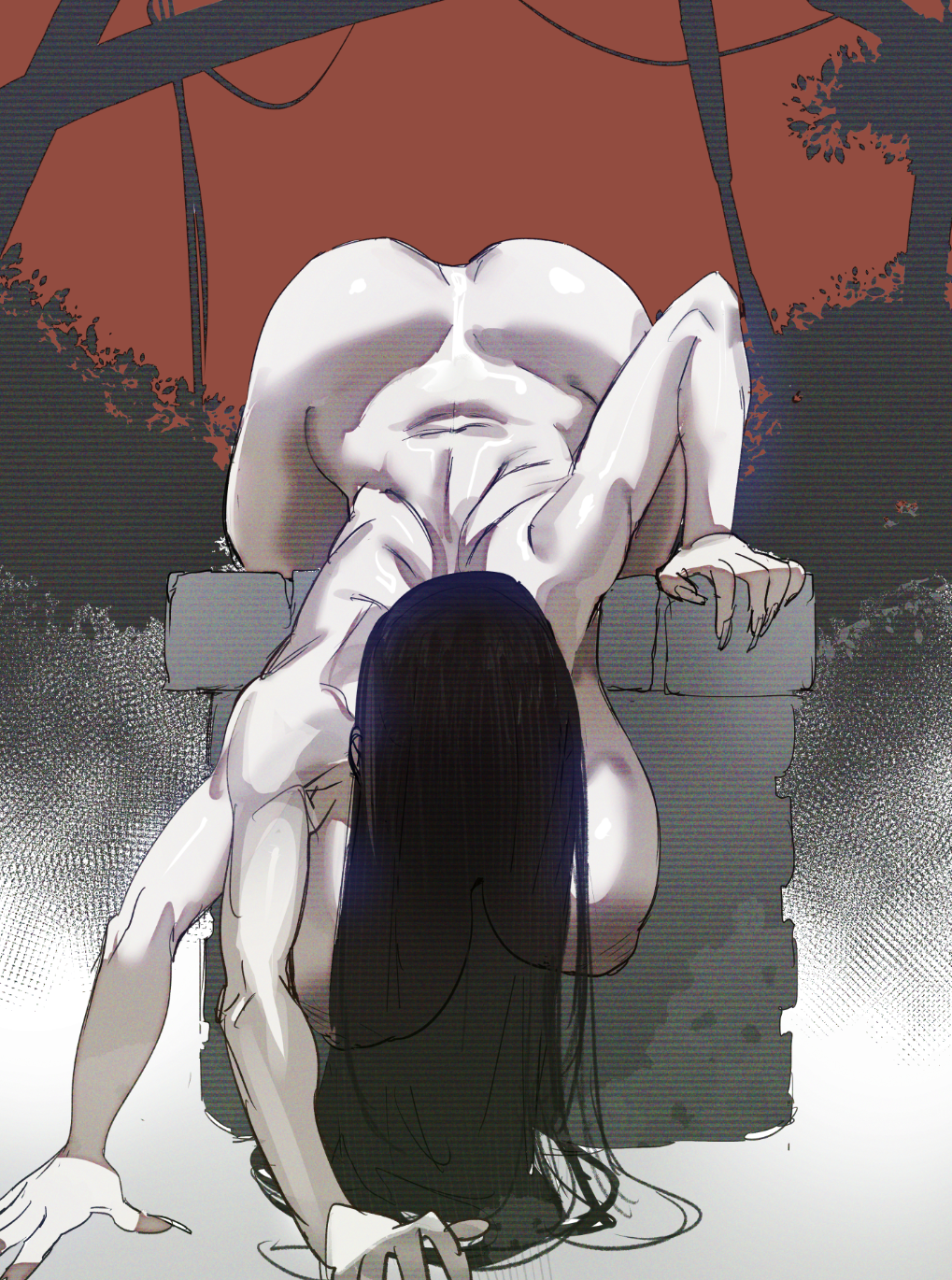 1girls, ass, black hair, bow (bhp), breasts, completely nude, completely nude female, female, female only, ghost girl, hair over face, highres, huge breasts, long hair, naked, naked female, nipples, nude, nude female, pale skin, solo, solo female, the ring, well, yamamura sadako