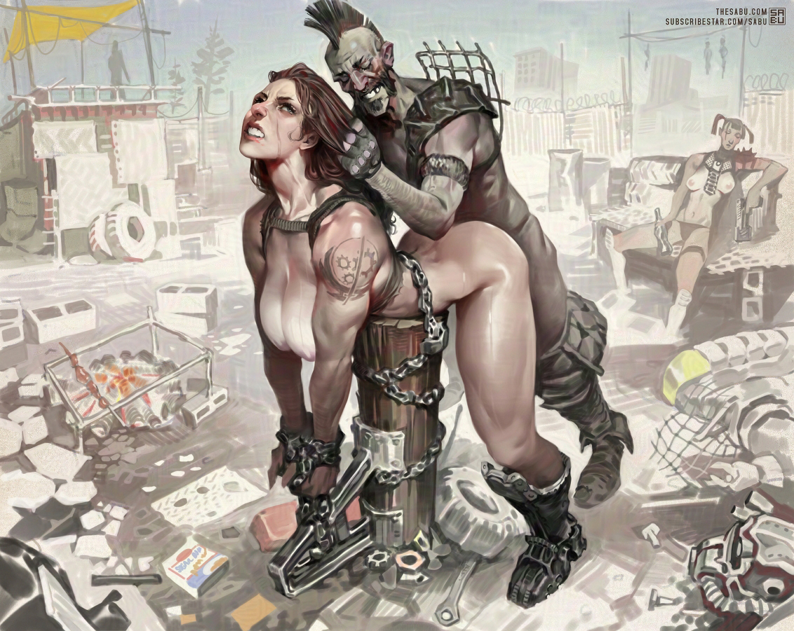 ambiguous penetration, areola, areolae, ass, ass focus, big ass, big breasts, breasts, breasts focus, brotherhood of steel, brotherhood of steel (fallout), completely naked, completely naked female, completely nude, completely nude female, defeated, fallout, female, female focus, female penetrated, from behind, from behind position, light skin, light-skinned female, male, naked, naked female, nipples, nude, nude female, original character, public use, pussy, raider (fallout), rape, raped, raped by enemy, raped female, sabudenego, vagina, watching rape