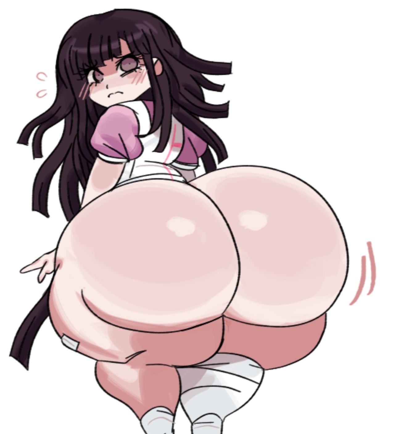 1girls, ass, ass focus, big ass, black hair, bottomless, danganronpa, danganronpa 2: goodbye despair, female, huge ass, long hair, looking back, mole under eye, mstreetsamurai, solo, tagme, tsumiki mikan, wide hips