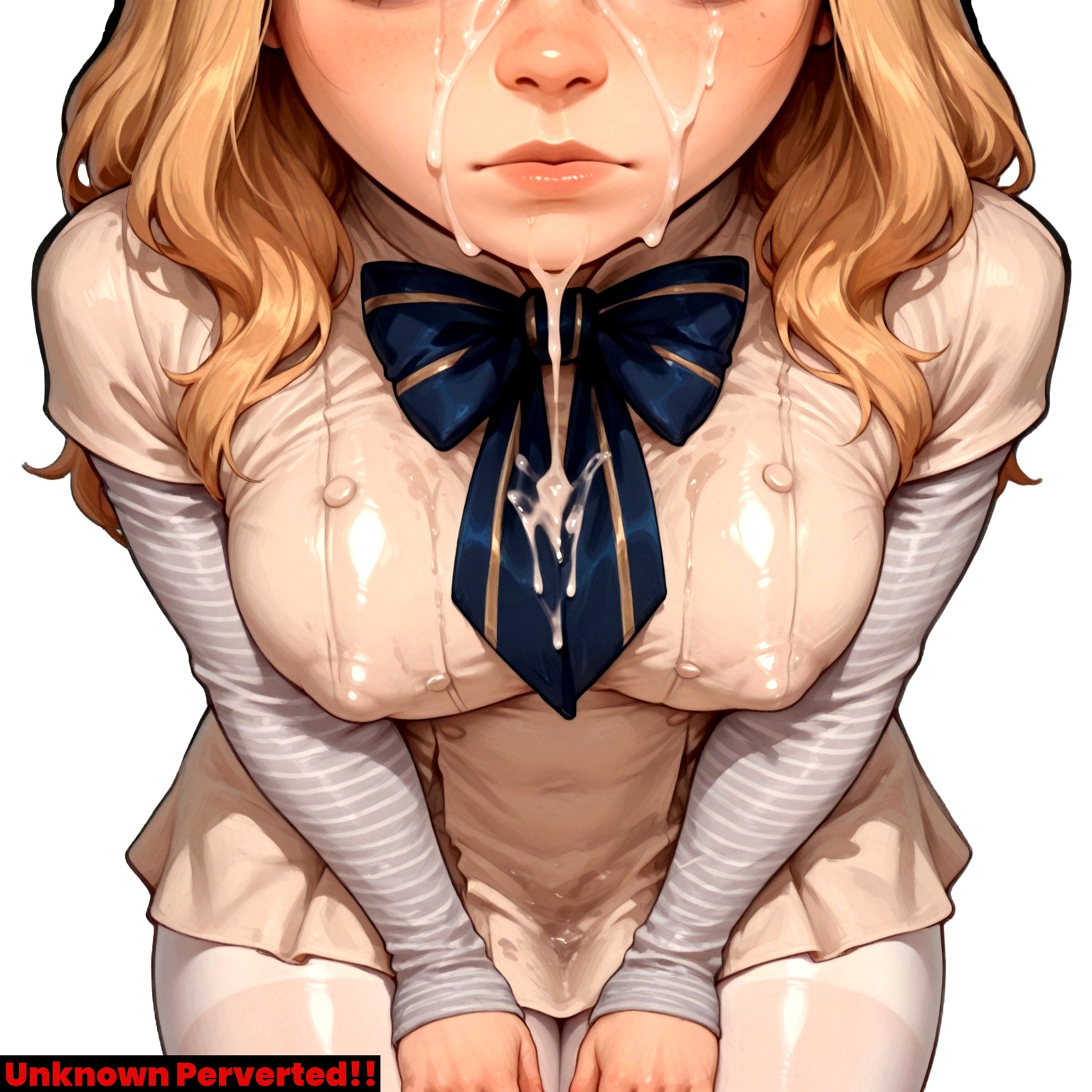 2d, 2d (artwork), ai generated, breasts, cum, cum in mouth, female, m3gan, m3gan (film), nipple bulge, small breasts, thick thighs
