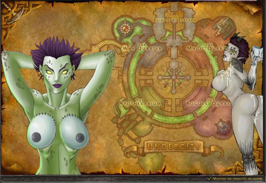 2girls blue_skin breasts bukkake cum cum_drinking cum_on_ass cum_on_breasts delduwath drinking glass gokkun green_skin horns large_breasts looking_back map multiple_girls nipples purple_hair topless undead world_of_warcraft yellow_eyes