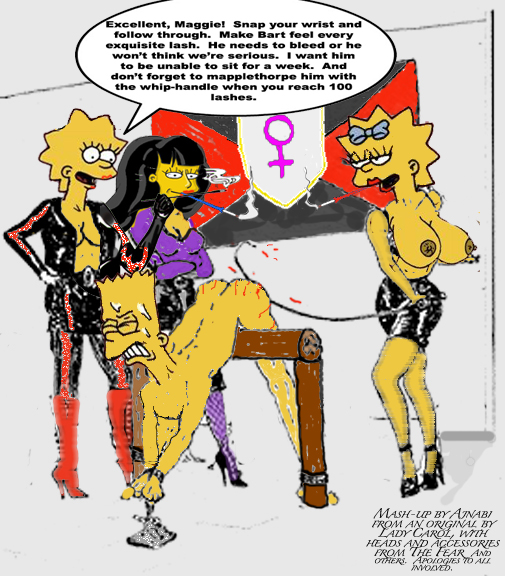 bart_simpson female femdom high_heel_boots high_heels human incest jessica_lovejoy lisa_simpson maggie_simpson male the_fear the_simpsons yellow_body