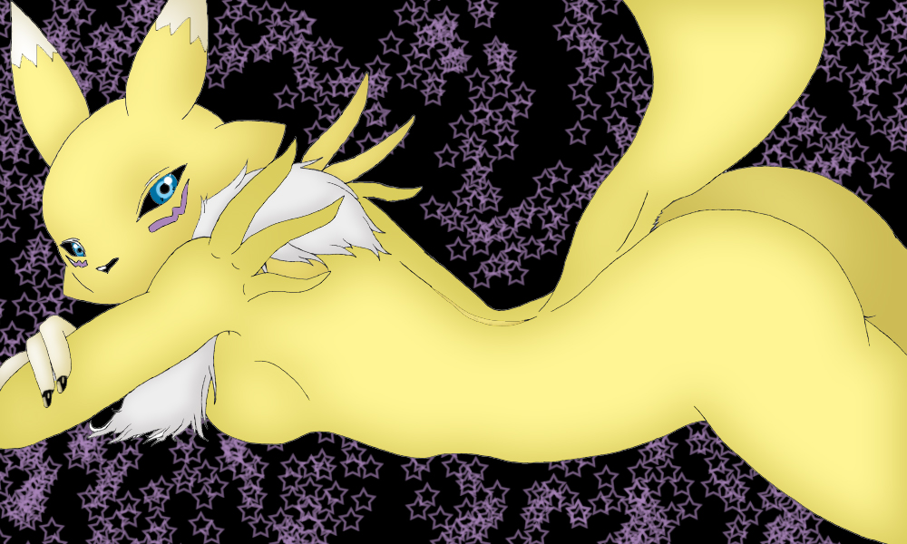 anthro ass black_nose black_sclera color digimon female female_only fur furry furry_ass furry_tail looking_at_viewer looking_left lying nude on_front open_eyes renamon side_view tagme tail