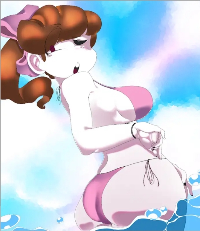 1girl 1girls 2020s ass big_ass big_breasts big_butt big_eyes big_thighs bikini bra brown_hair candy_girl cute cute_face female gummy_creature happylikeawall happylikeawall_(artist) in_water looking_back low-angle_view low_quality low_res lowres o_mouth oc one_eye_closed open_mouth original_character pale-skinned_female pale_skin pale_skinned panties pink_bikini pink_bra pink_panties pink_swimwear ponytail purple_eyes screenshot self_insert swimwear teeth thick_legs thick_thighs toony water wink wristband youtube youtube_avatar youtuber youtuber_girl