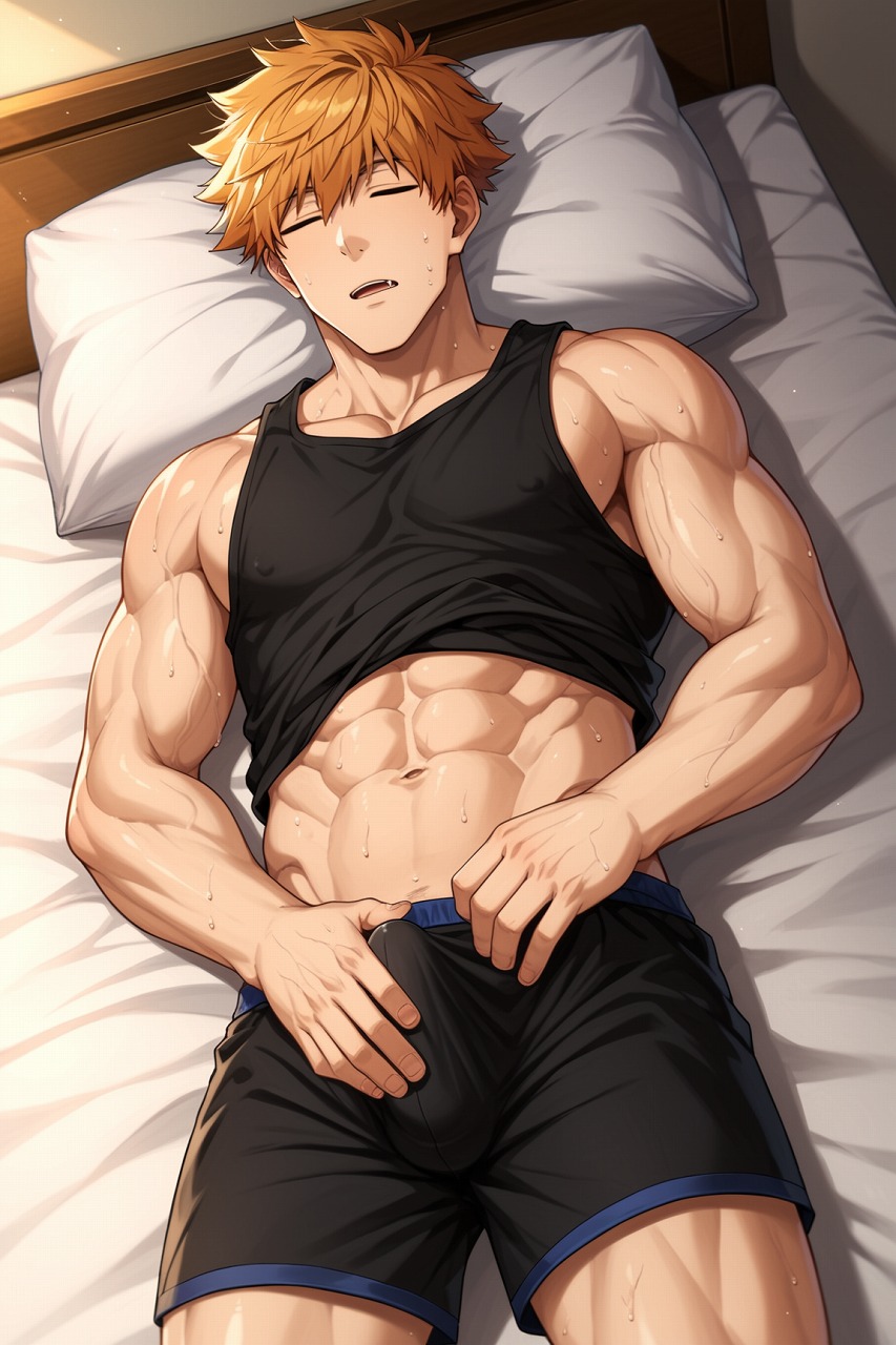 1boy ai_generated blue_lock cum gay ginger ginger_hair hatopo005 kunigami_rensuke male male_focus male_only muscular muscular_male penis solo_male yaoi