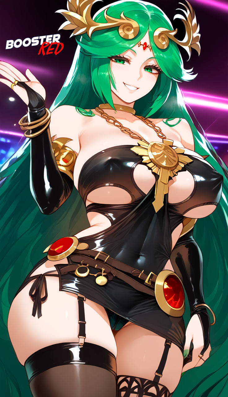 1girls adjusting_panties ai_generated bare_shoulder bodycon boosterred99 bridal_gauntlets cameltoe cleavage clothing_cutout covered_navel covered_nipples cutout dress female female_only green_eyes green_hair jewelry kid_icarus kid_icarus_uprising large_breasts latex_panties long_hair nintendo palutena palutena_(cosplay) post-timeskip ring seductive_smile shiny_clothes side-tie_panties side_locks sideboob skirt solo stockings tiara underboob wavy_hair