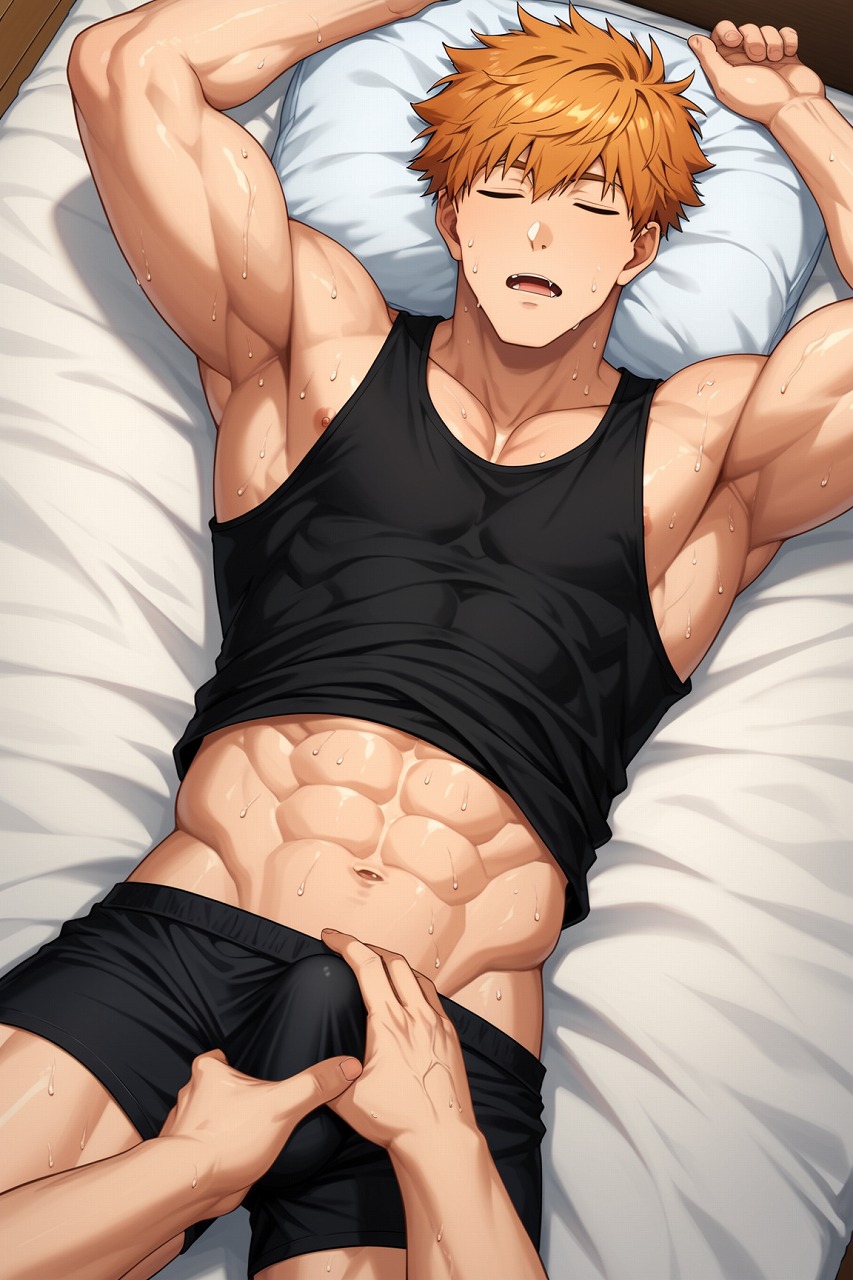 1boy ai_generated blue_lock cum gay ginger ginger_hair hatopo005 kunigami_rensuke male male_focus male_only muscular muscular_male penis solo_male yaoi