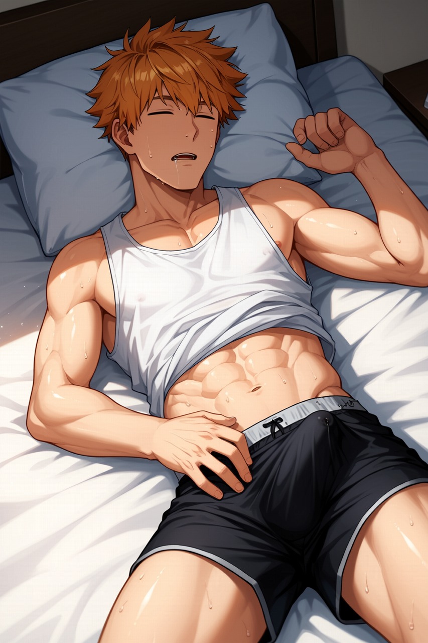 1boy ai_generated blue_lock cum gay ginger ginger_hair hatopo005 kunigami_rensuke male male_focus male_only muscular muscular_male penis solo_male yaoi