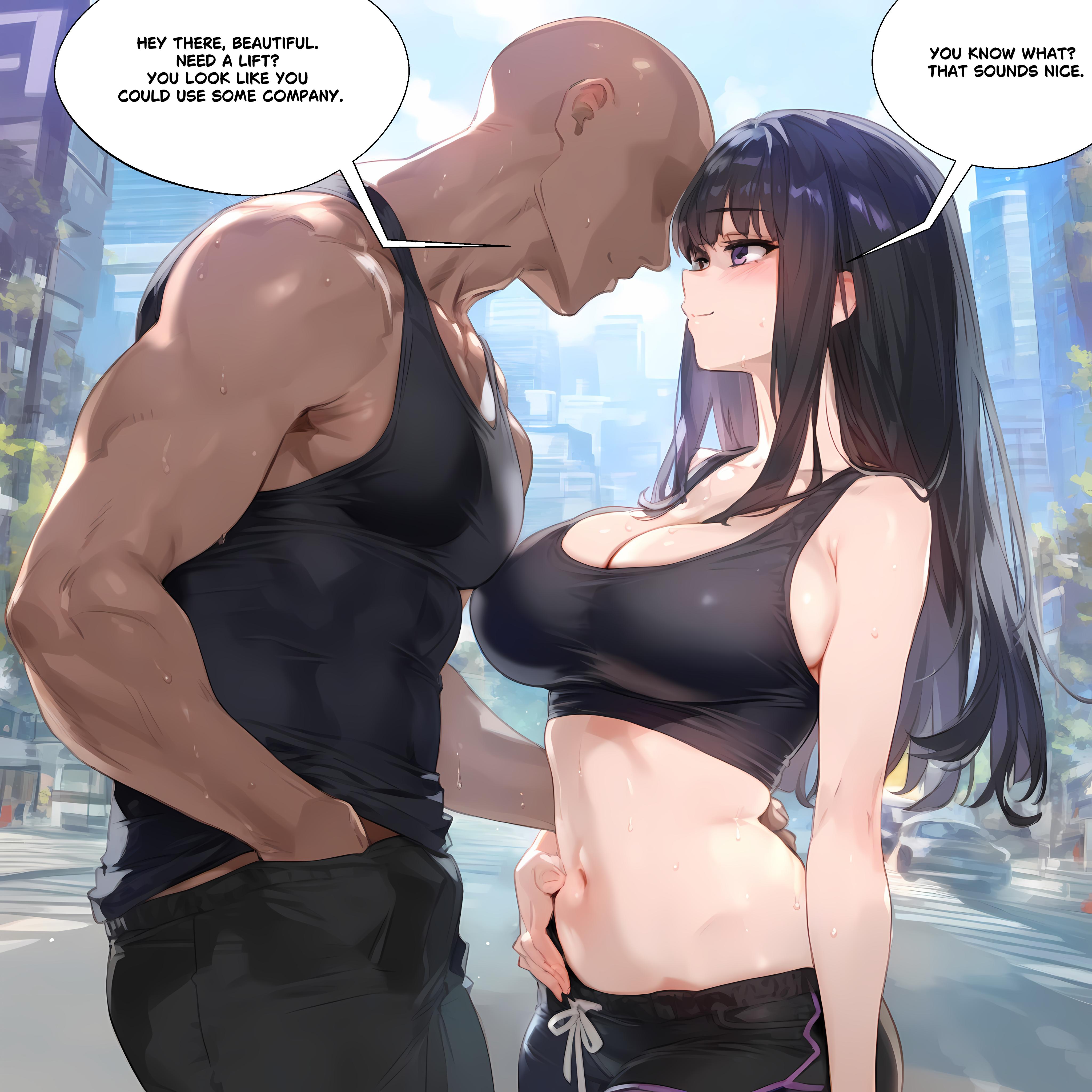 1girls, ai generated, black hair, breasts, dark skin, dark-skinned male, ecchi aiart, female, human, interracial, large breasts, light skin, light-skinned female, male, nai diffusion, original, original character, purple eyes, stable diffusion