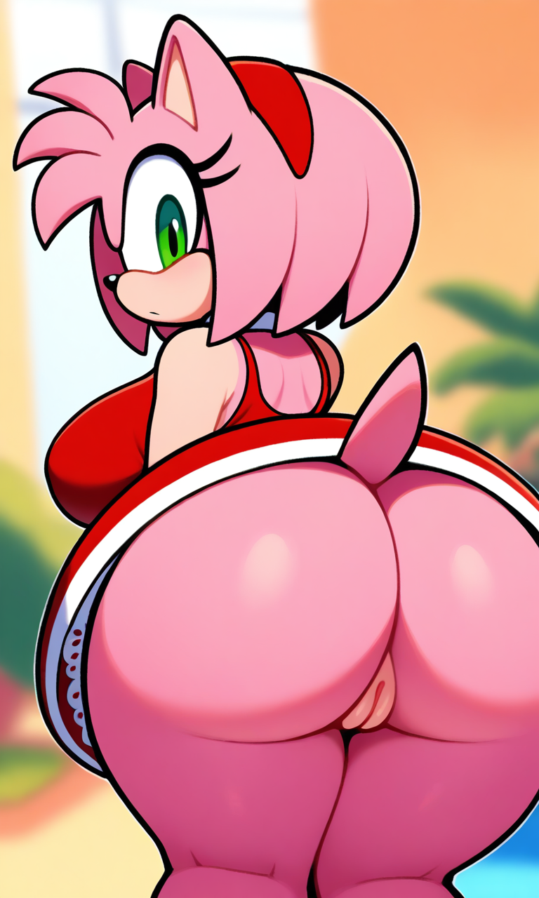 ai_generated amy_rose ass ass_focus big_ass big_ass_(female) female female_only giant_breasts pixai pussy solo_focus sonic_(series) sonic_the_hedgehog_(series)