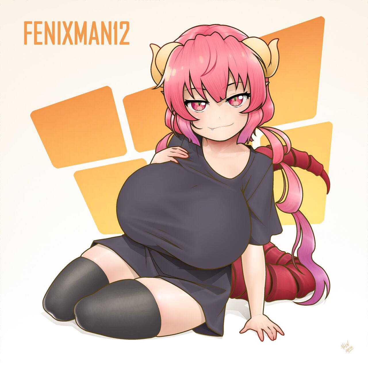 big_breasts clothed clothing dragon dragon_horns fenixman12 fully_clothed horns huge_breasts ilulu_(dragon_maid) kobayashi-san_chi_no_maidragon large_breasts massive_breasts seductive seductive_look tagme