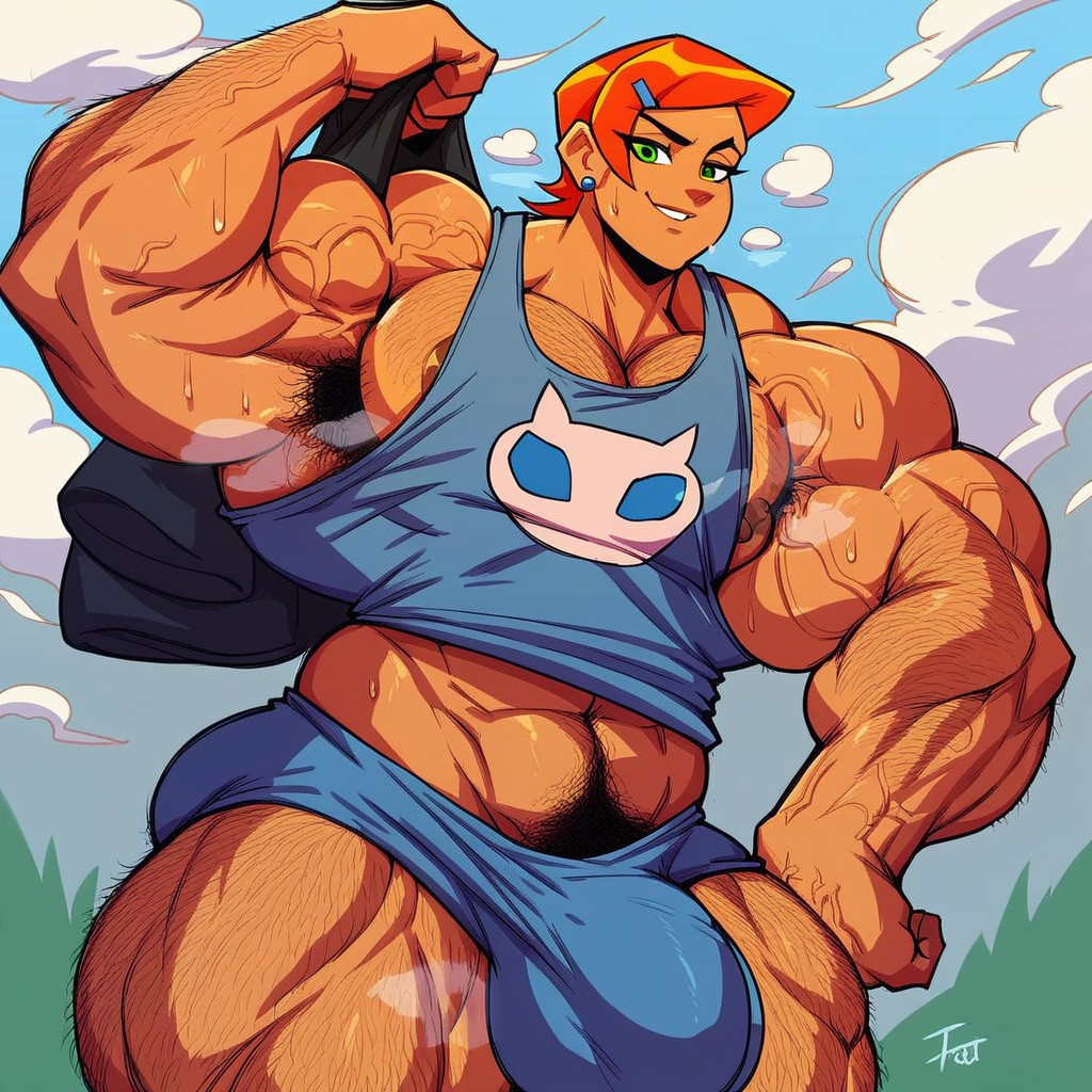1boy 1futa ai_generated ambiguous_gender ambush_(trap) androgynous balls_in_panties balls_under_clothes ben_10 chest_hair chest_tuft extreme_muscles fusion futanari gender_bender genderswap_(ftm) gwen_tennyson hairy_armpits hairy_arms hairy_chest hairy_male highres huge_biceps huge_cock huge_pecs hyper_balls hyper_muscles hyper_penis large_pectorals manly masculine_female masculine_male muscular muscular_arms muscular_futanari muscular_legs muscular_male nipples nipples_visible_through_clothing pecs pectoral_cleavage pectorals penis_under_clothes rule_63 smile smiling smiling_at_viewer tagme