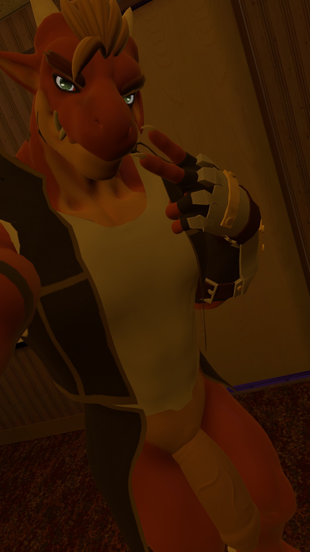 anthro bottomless delga dragon flaccid furry looking_at_viewer m.u.g.e.n male_only muscular muscular_male penis scalie selfie shirt vrchat vrchat_avatar