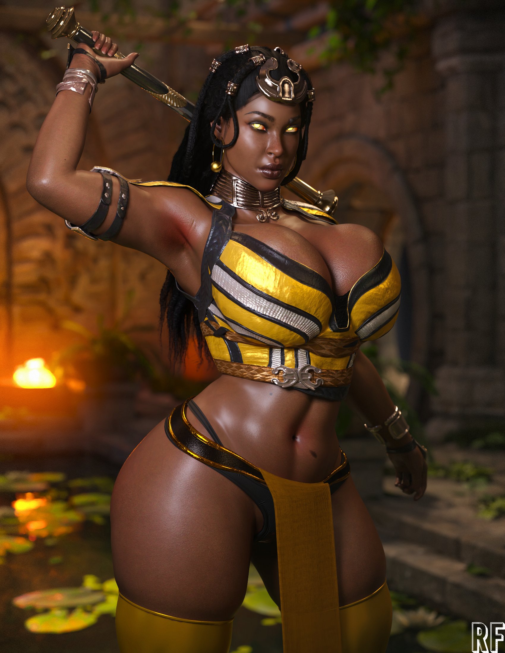 3d, african, african female, ass, big ass, breasts, dark skin, dark-skinned female, female, huge breasts, mortal kombat, mortal kombat 1 (2023), rude frog, tanya (mortal kombat), thick thighs