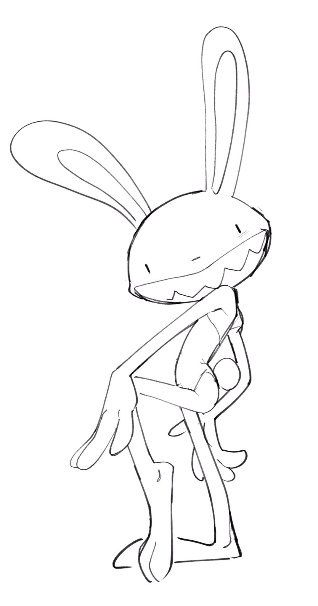 3_toes 4_fingers anthro big_feet big_hands lagomorph lambrey leporid male mammal max_(sam_and_max) playboy_suit rabbit rabbit_tail sam_and_max sharp sketch solo teeth white_background