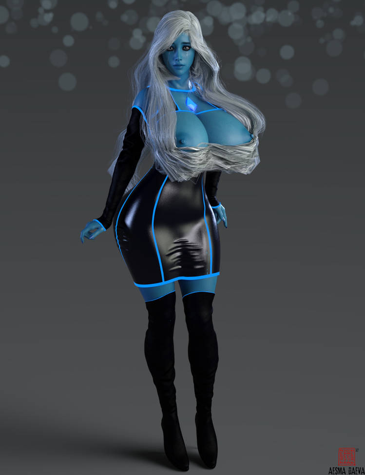 3d aesmadaeva37 big_breasts black_clothing black_legwear blue_body blue_diamond_(steven_universe) blue_eyes cartoon_network diamond_authority exposed_breasts gem_(species) nipples steven_universe voluptuous voluptuous_female