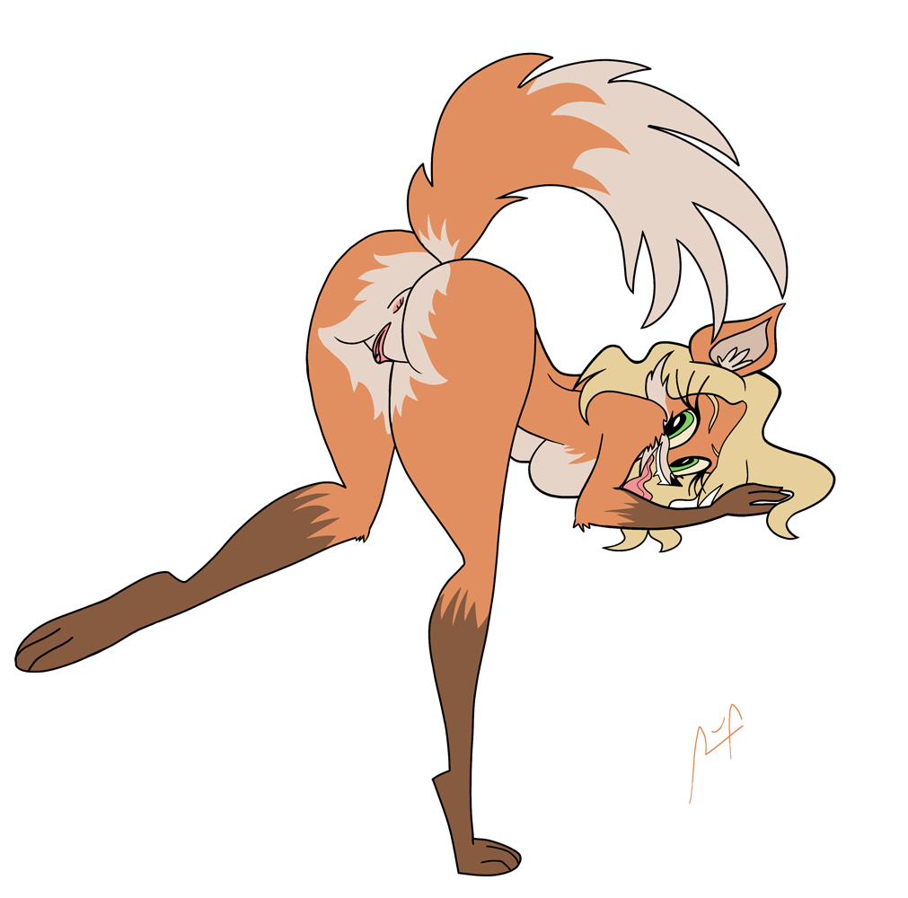 2018 anthro anus ass ass_up blonde_hair breasts canid canine countershading fangs female flufdustbunny fluffy fluffy_tail fox genitals green_eyes hair long_hair mammal nude orange_body pussy sandra_ren side_boob simple_background solo tagme tail teeth tongue tongue_out white_background white_body white_countershading