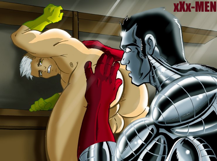 2boys anna_marie anus ass biceps black_hair brown_eyes colossus gay gloves he-rogue male male_nipples male_only marvel multiple_males nude penis piotr_rasputin rimming rogue_(x-men) rule_63 testicles uncensored white_hair x-men xxx-men yaoi