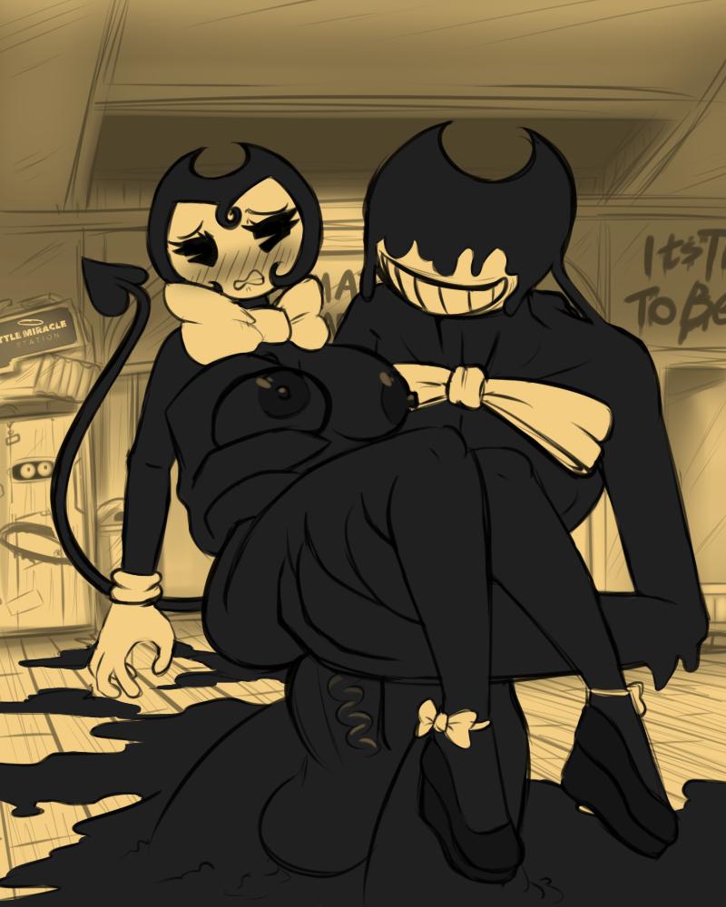 1boy 1girls anthro_on_anthro bendy bendy_and_the_ink_machine bendy_fem bendy_the_dancing_demon bethy_(laranthrod) breasts latiar penis tagme