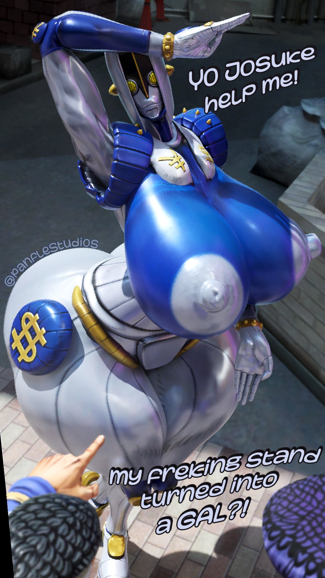 1girls 2boys big_ass big_breasts big_thighs bottom_heavy breasts breasts_bigger_than_head curvaceous curvy curvy_figure diamond_is_unbreakable female female_focus hard_nipples huge_ass huge_breasts huge_thighs jojo's_bizarre_adventure josuke_higashikata large_ass large_breasts massive_ass massive_breasts okuyasu_nijimura panflestudios posing puffy_areola puffy_nipples rule_63 shounen_jump stand_(jjba) tagme the_hand_(jjba) thick_thighs top_heavy voluptuous voluptuous_female wide_hips wide_thighs