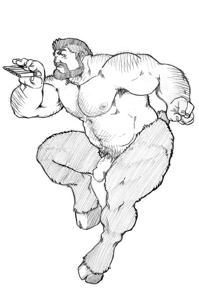 1boy armpit_hair armpit_hair_peek back_hair bara beard brown_fur facial_hair flaccid full_beard full_body goat_legs goat_tail graphite_(medium) greyscale grisser hairy large_pectorals looking_at_viewer male_focus male_only mature_male monochrome monster_boy muscular muscular_male navel nymph original pectorals penis profile satyr short_hair solo sparse_chest_hair stomach strongman_waist thick_arm_hair thick_eyebrows thick_navel_hair traditional_media uncensored