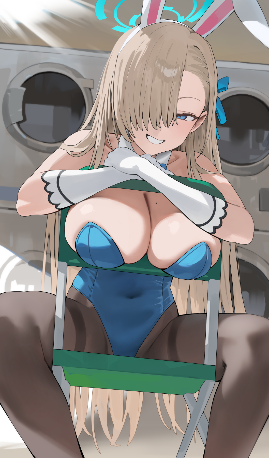 1girl 1girls asuna_(blue_archive) asuna_(bunny)_(blue_archive) blonde_hair blue_archive blue_eyes breasts bunny_ears bunny_girl bunnysuit cleaning_&_clearing_(blue_archive) female hair_over_one_eye hi_res hood_x_art huge_breasts long_hair millennium_science_school_student naughty_face smile thick_thighs wide_hips