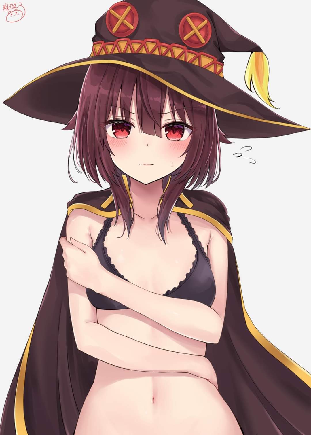 1girls, blushing, blushing at viewer, brown hair, female, female only, kono subarashii sekai ni shukufuku wo!, lingerie, looking at viewer, megumin, red eyes, solo