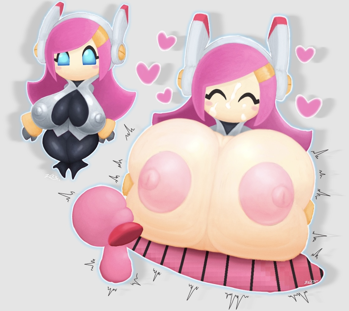 1boy, 1girls, 2024, alien, alien girl, artist request, ball with hyper features, big penis, blue eyes, breasts, censor bar, censored, censored penis, closed eyes, clothing, cum, cum on face, duo, female, heart, huge breasts, huge cock, hyper breasts, ineffective censorship, kirby, kirby (series), large breasts, large penis, light skin, light-skinned female, long hair, male, nintendo, nipple bulge, nipples, nipples visible through clothing, penis, pink hair, susanna patrya haltmann, susie (kirby), wide hips