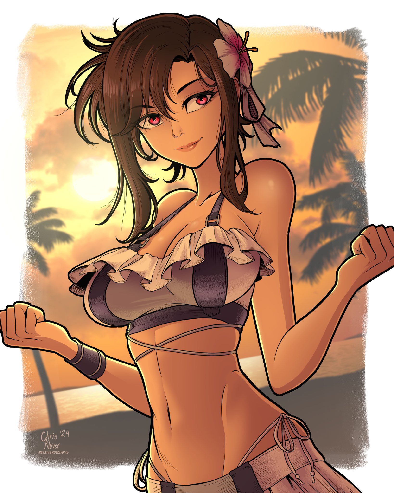 breasts, female, female only, final fantasy, final fantasy vii, kluverdesigns, swimsuit, tagme, tifa lockhart, tifa lockhart (shining spirit), white skin