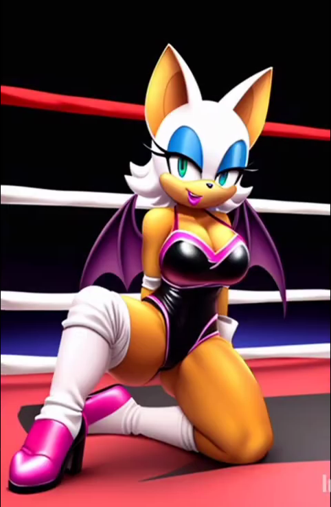 ai_generated bat_ears big_breasts bodysuit condorenox7 furry furry_female rouge_the_bat sonic_(series) wrestler wrestling wrestling_outfit wrestling_ring