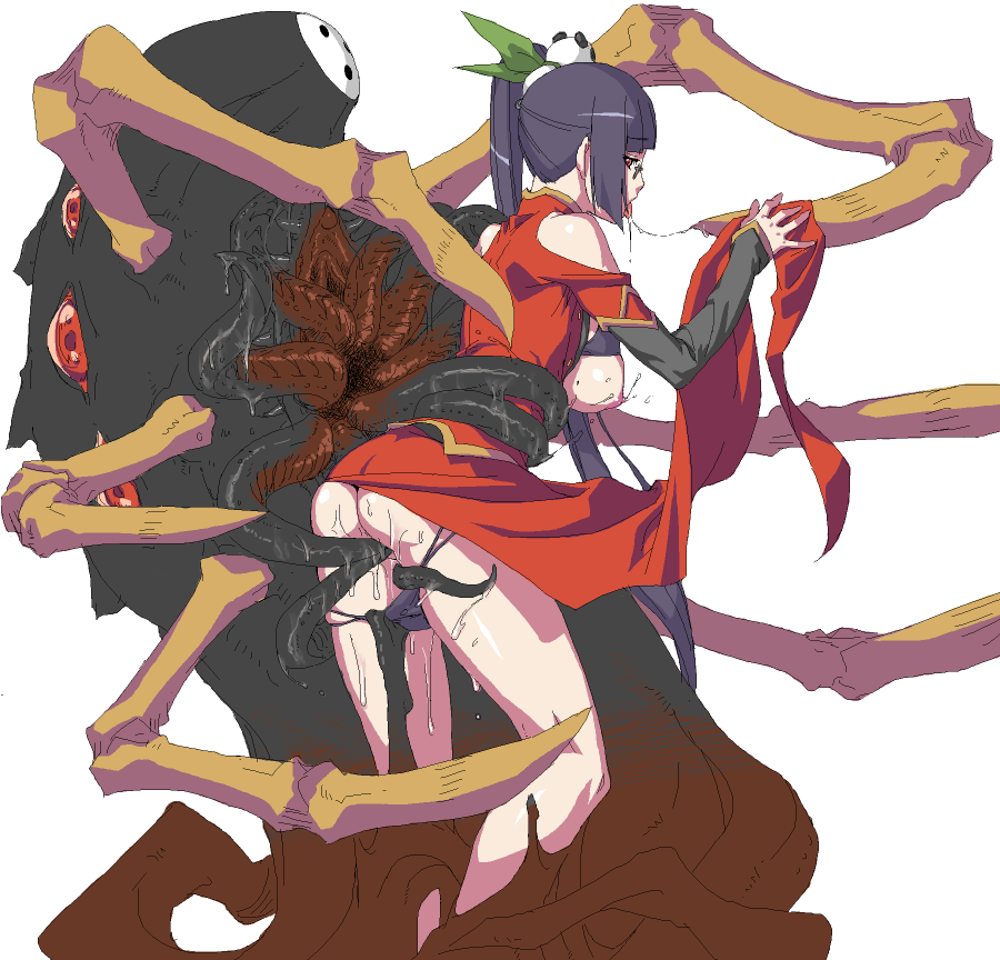 ambiguous_penetration arakune ass back black_hair blazblue breasts china_dress chinadress chinese_clothes consensual_tentacles dress ears glasses hair hair_ornament litchi_faye_ling long_dress long_hair mask monster nipples oekaki open_mouth ponytail saliva sex straight_hair tentacle tentacle_on_female tentacles_under_clothes tied_hair unpokotan very_long_hair