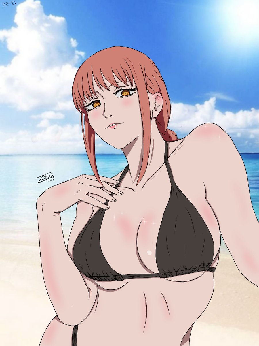 1girls, black bra, black panties, bra, breasts, chainsaw man, collarbone, female, looking at viewer, makima (chainsaw man), medium breasts, red hair, ringed eyes, sidelocks, smiling, stomach, teasing, underboob, underwear, yellow eyes, zelionart