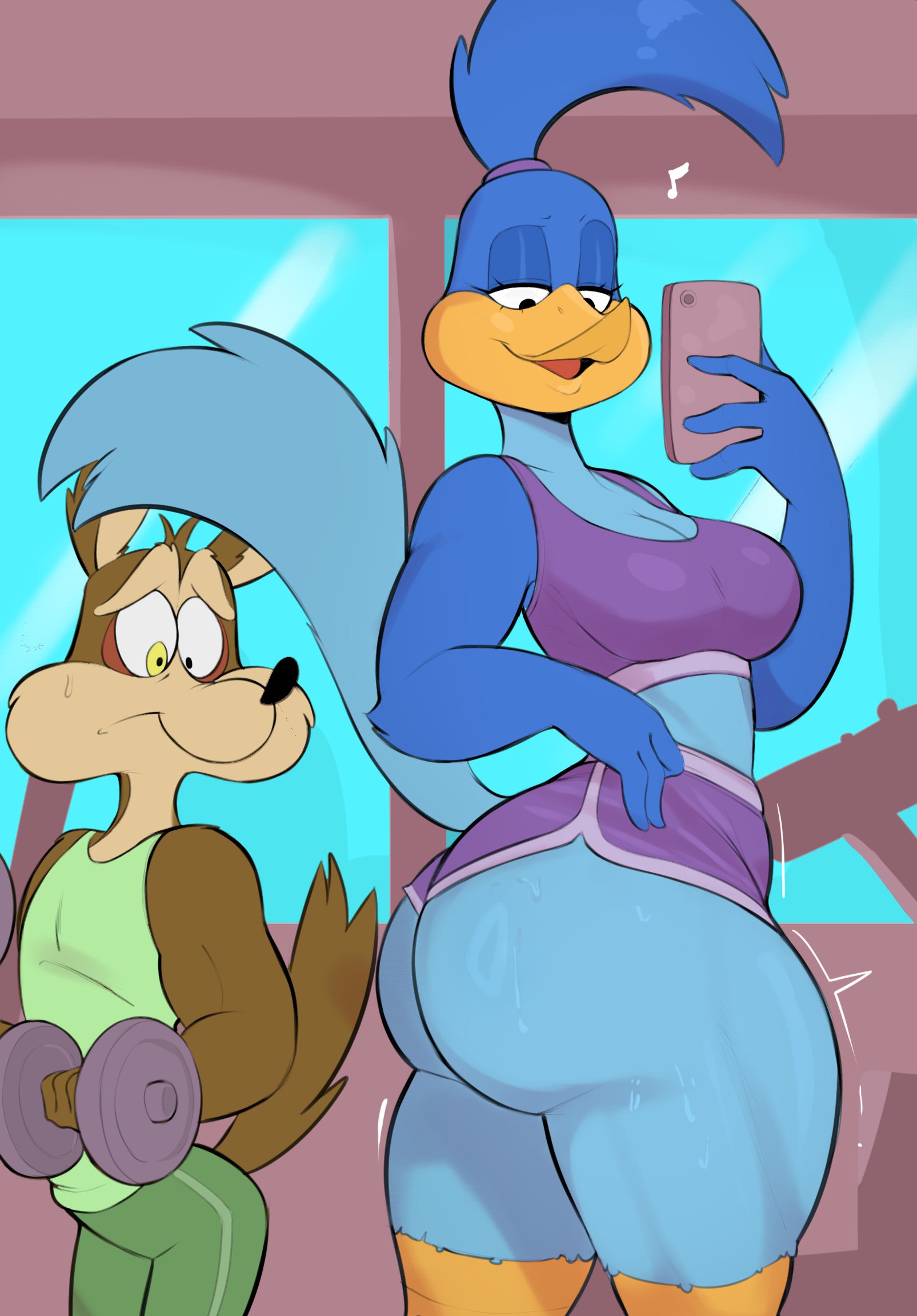 big butt, bird, breasts, looney tunes, road runner (looney tunes), rule 63, usnarbit, weights, wile e. coyote