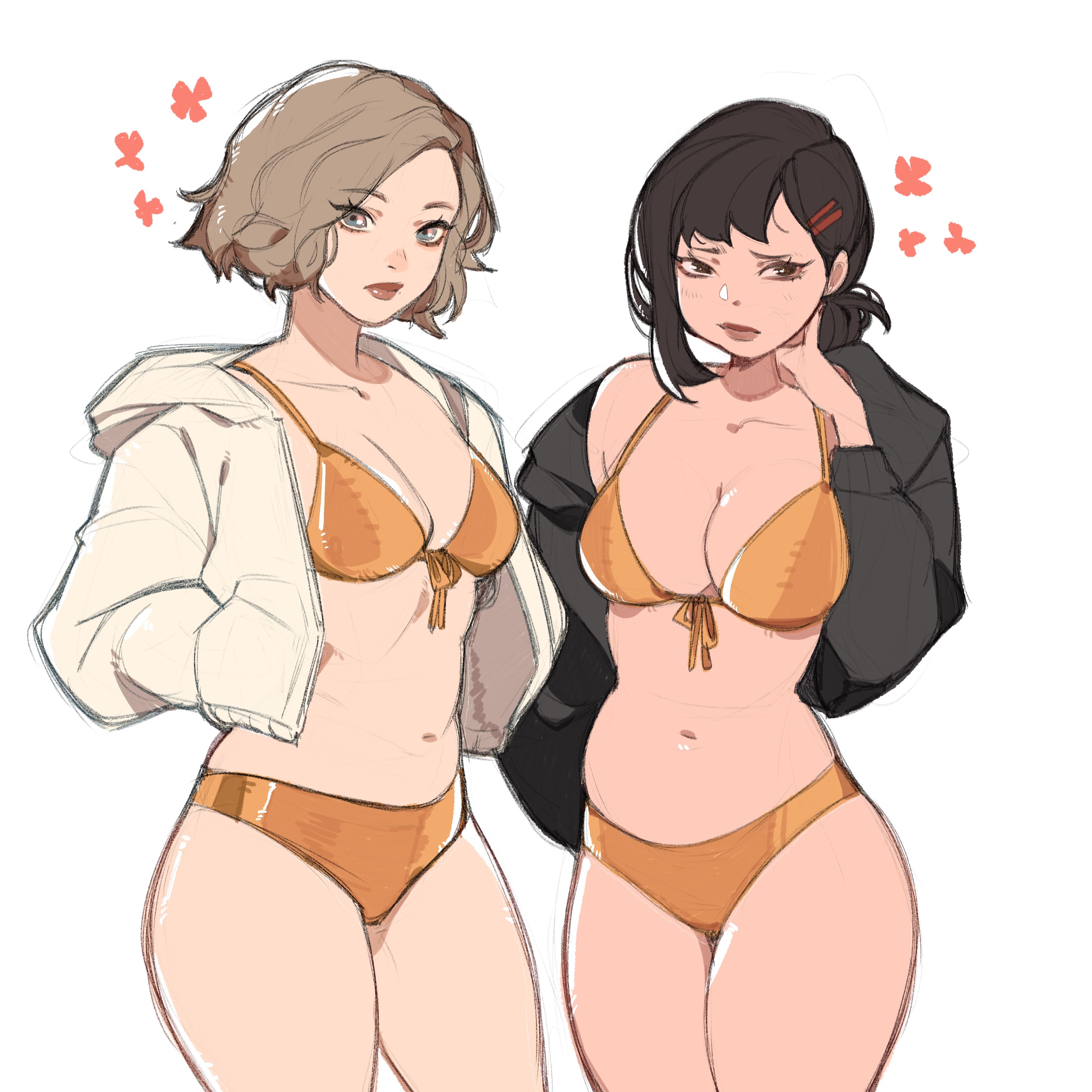 2girls, chainsaw man, crossover, embarrassed, embarrassed underwear female, embarrassing outfit, female, grace ashcroft, higashiyama kobeni, kamii momoru, resident evil