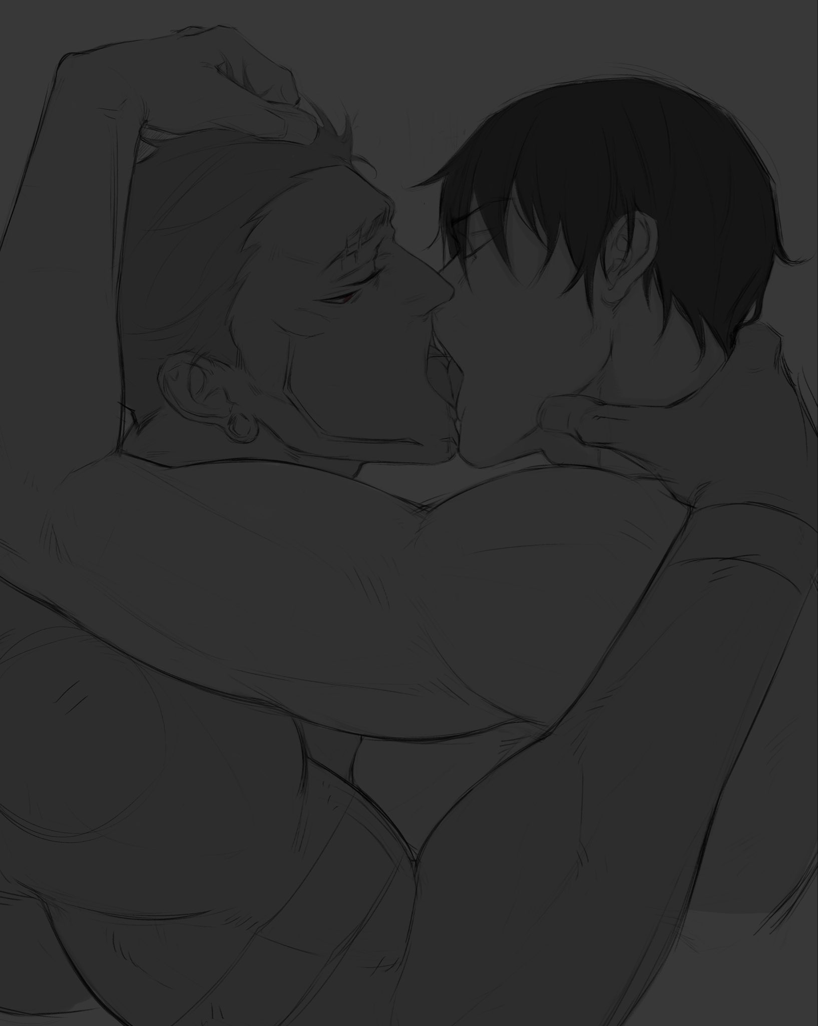 2boys, fushiguro touji, gay, jujutsu kaisen, kissing, mature male, ryoumen sukuna (jujutsu kaisen), tagme, toji fushiguro, villain