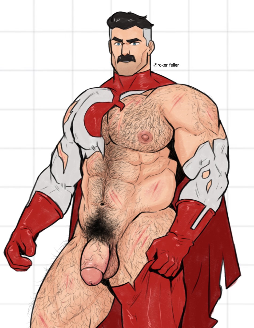 bara, big pecs, chest hair, cock, daddy, dick, dilf, hairy, hairy chest, invincible, invincible (tv series), male only, moustache, muscular, muscular male, nolan grayson, omni-man, penis, ripped clothing, roker feller, solo, veiny, veiny penis