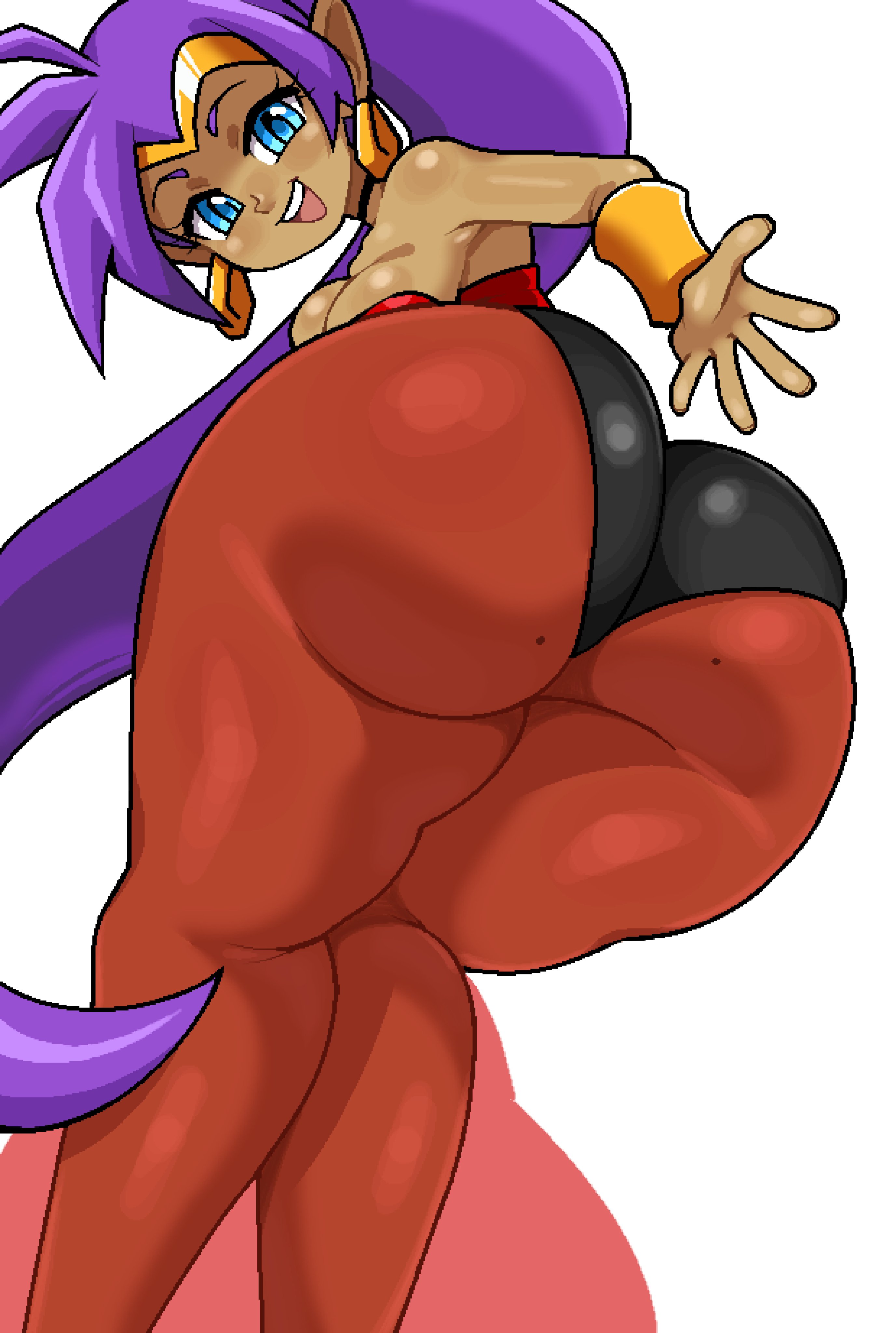 1girls, alternate version available, big ass, big butt, blue eyes, fat ass, fat butt, female, female only, genie girl, purple hair, shantae, shantae (character), solo, solo female, tan body, tan skin, thick ass, thick thighs, viewed from below, wayforward, white background, yama jet16