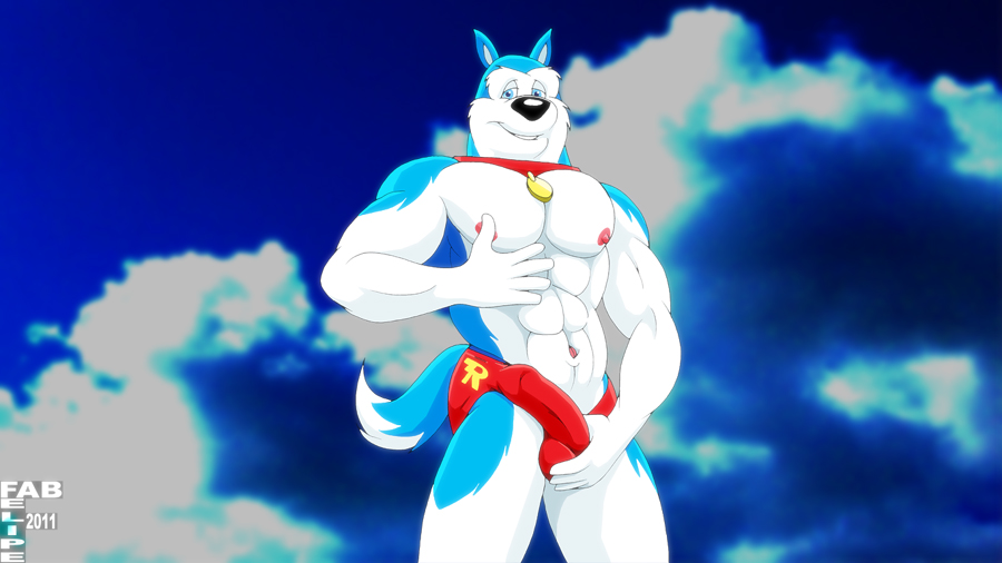 1boy abs anthro bulge canine collar exile fabfelipe fur furry husky male male_only muscles penis pose road_rovers solo teasing underwear