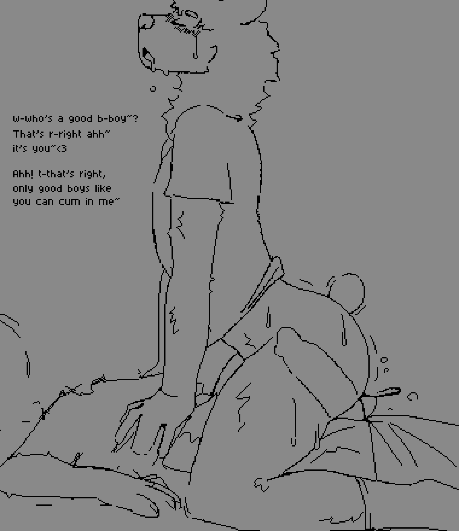 2025, anal, anal penetration, anthro, bear, black text, bodily fluids, bottomless, clothed, clothing, dialogue, digital media (artwork), drooling, duo, english text, eyes closed, femboy, fur, genital fluids, hazen, hi res, lying, male, male penetrated, male penetrating, male penetrating male, male/male, mammal, mertvykhcrows, neck tuft, on back, open mouth, penetration, penile, penile penetration, pixel (artwork), saliva, sex, shirt, shirt only, short tail, side view, simple background, sweat, tail, text, topwear, topwear only, tremble lines, tuft, x-ray view