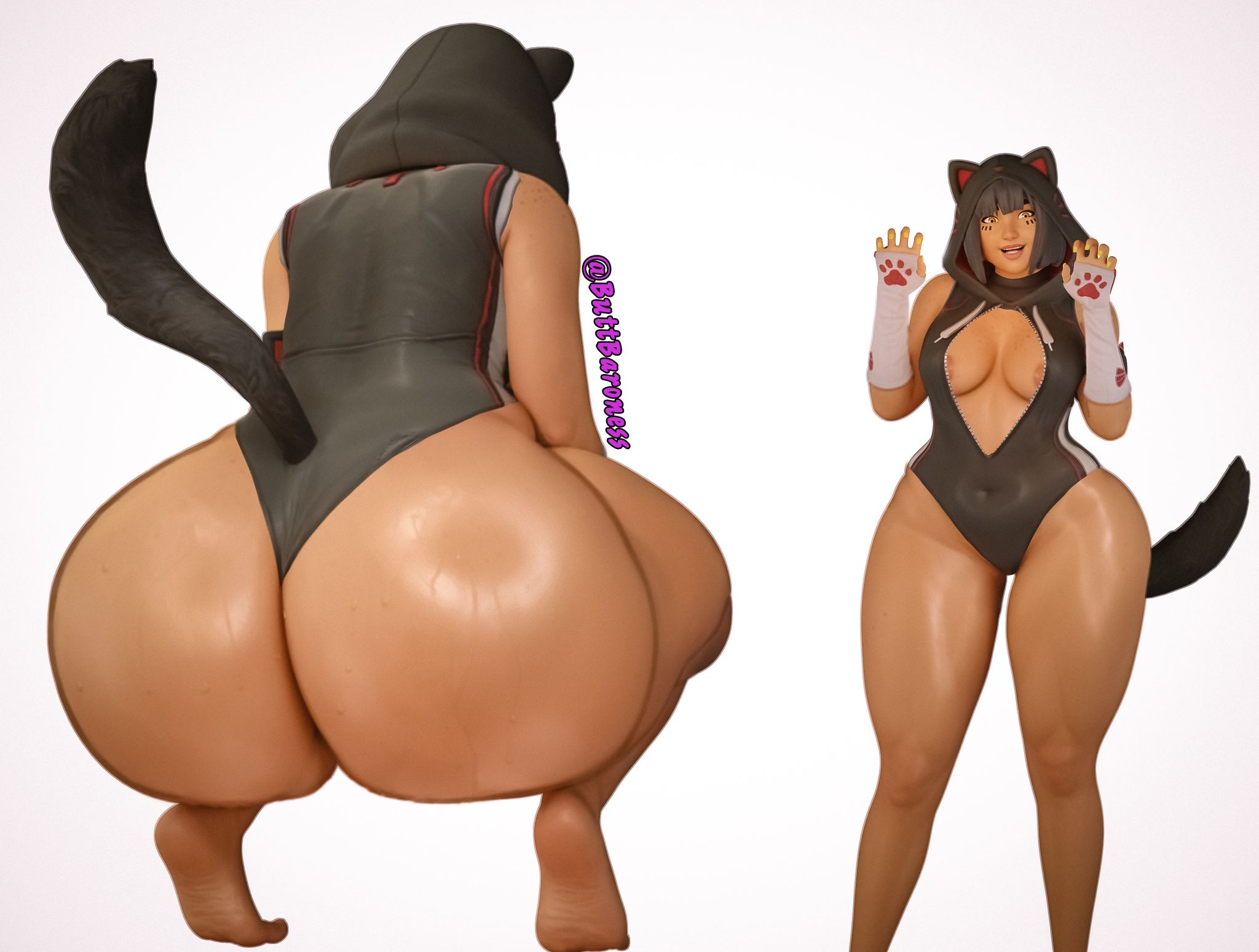 agata (fortnite), ai assisted, areolae, ass, ass focus, bob cut, breasts, buttbaroness, cat ears, cat tail, fat ass, fortnite, fortnite: battle royale, hoodie, huge ass, huge butt, huge thighs, inner boob, leotard, massive ass, nude version available, sexy, sexy female, thick ass, thick hips, wide hips, zipper, zipper down
