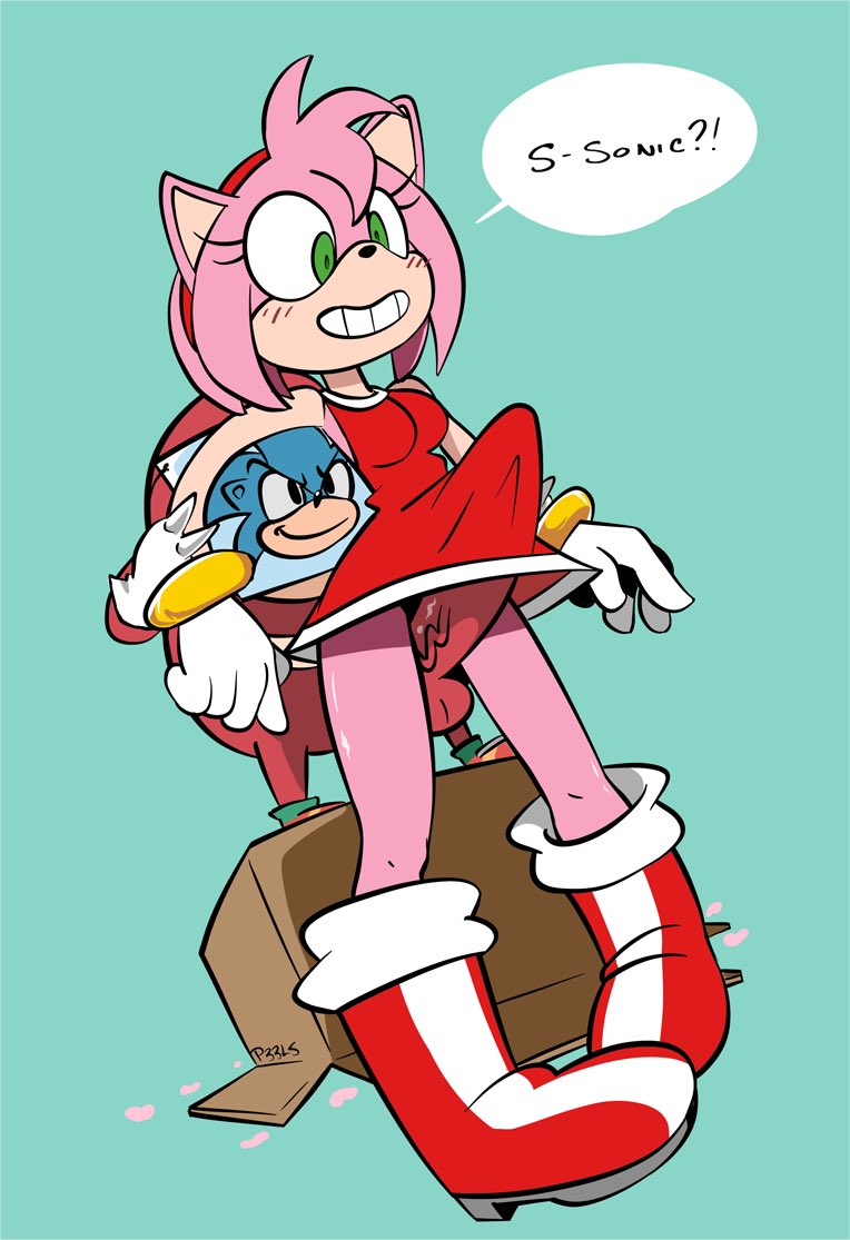 amy_rose anthro boots clothing color dress echidna female furry furry_only green_eyes hedgehog knuckles_the_echidna larger_female male meme outercourse p33ls sega short_hair simple_background skirt smaller_male sonic_(series) standing straight thigh_sex ugandan_knuckles uncensored