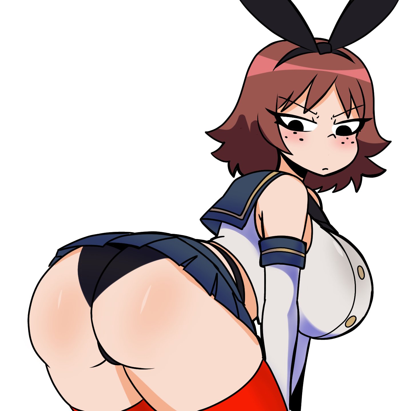 ass, auburn hair, black panties, bunnysuit, cosplay, kantai collection, kim pine, liamvickers 98, microskirt, panties, sailor uniform, scott pilgrim, sexy, shimakaze (kantai collection) (cosplay), skirt, tagme, unfinished