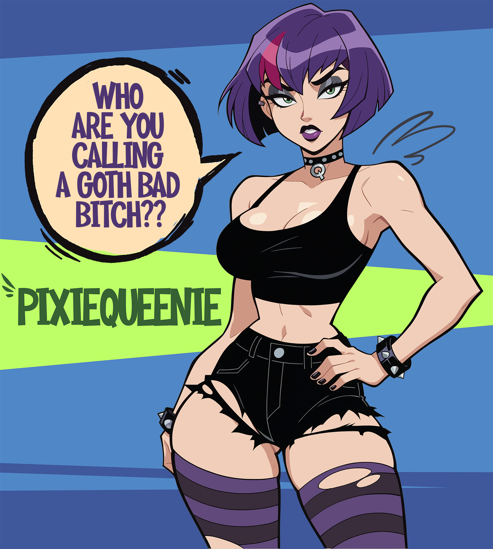 1girls, ass, big ass, big breasts, breasts, bust, busty, chest, curvaceous, curvy, curvy figure, digital media (artwork), female, goth, goth girl, hips, hourglass figure, huge ass, huge breasts, large ass, large breasts, legs, mature, mature female, original, original character, pixiqueenie, purple hair, queenie (pixiqueenie), slim waist, thick, thick hips, thick legs, thick thighs, thighs, voluptuous, waist, wide hips